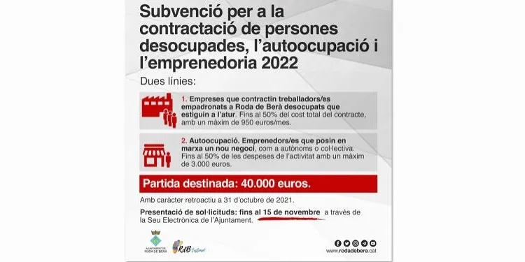 L'Ajuntament de Roda de Berà subvenciona la contractació de rodenques i rodencs desocupats en situació d'atur