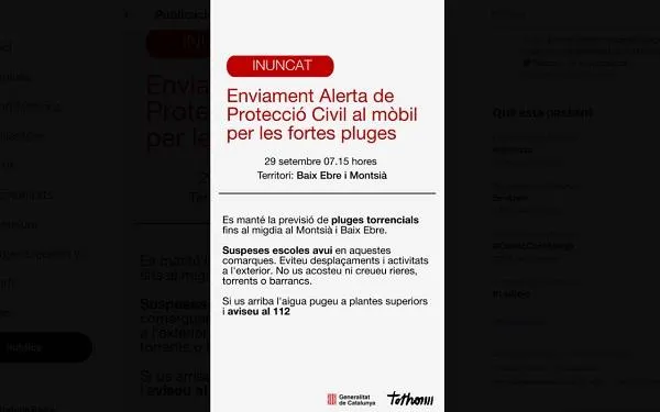 Se suspenen les classes al Baix Ebre i Montsià i es demana extremar la prudència per la possibilitat de pluges torrencials