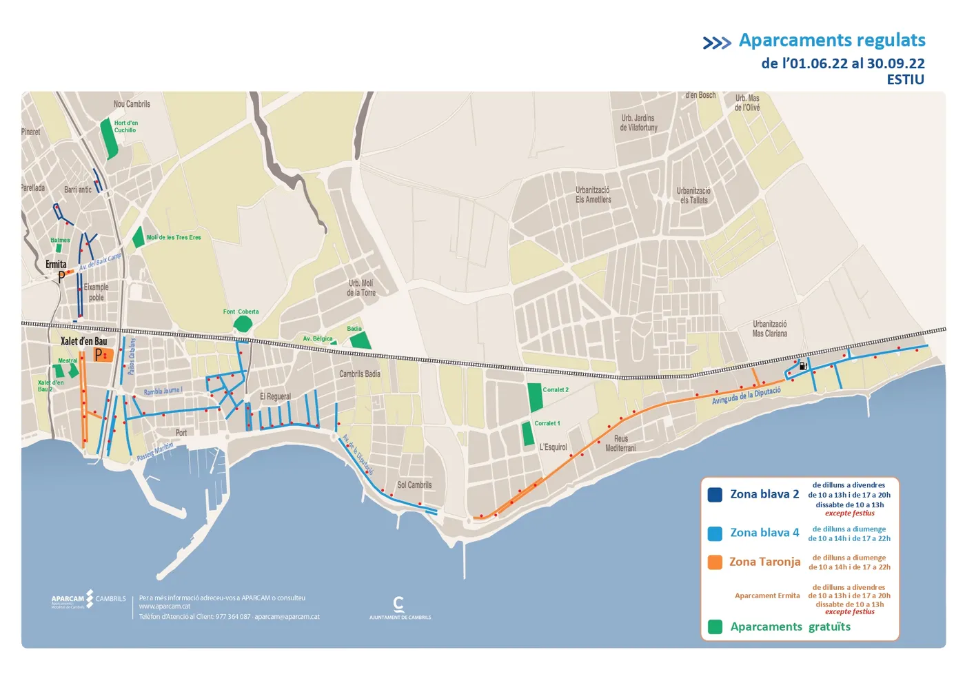 Cambrils activarà les zones blaves i taronja del Port i de la Vila aquest dimecres 1 de juny