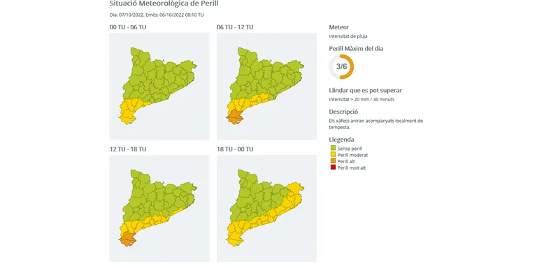 Protecció Civil activa l'alerta del Pla INUNCAT per la previsió de pluges intenses aquesta nit i demà
