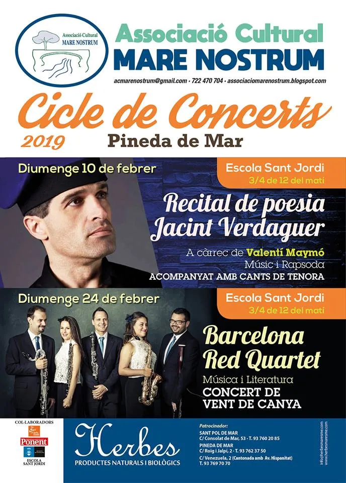 Recital de poemes de Jacint Verdaguer i Tenora al Cicle de Concerts de Mare Nostrum