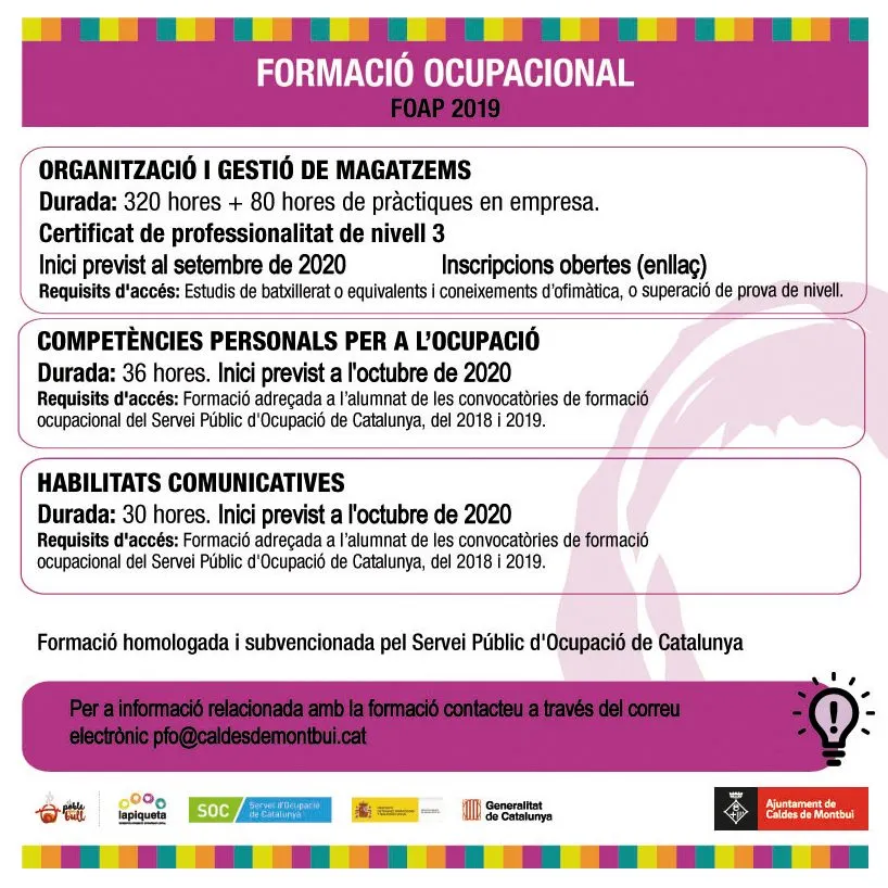 El Servei d'Ocupació renova l'oferta de formació laboral de cara a setembre