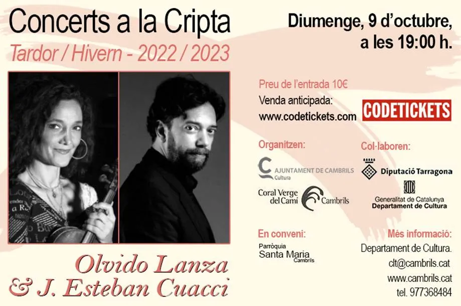 La Cripta de l’Ermita acull aquest diumenge el concert d’Olvido Lanza i Juan Esteban Gucci