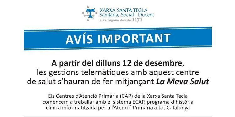 A partir d'aquest dilluns les gestions telemàtiques amb el consultori mèdic d'Altafulla caldrà fer-les a través de l'app de 'La Meva Salut'