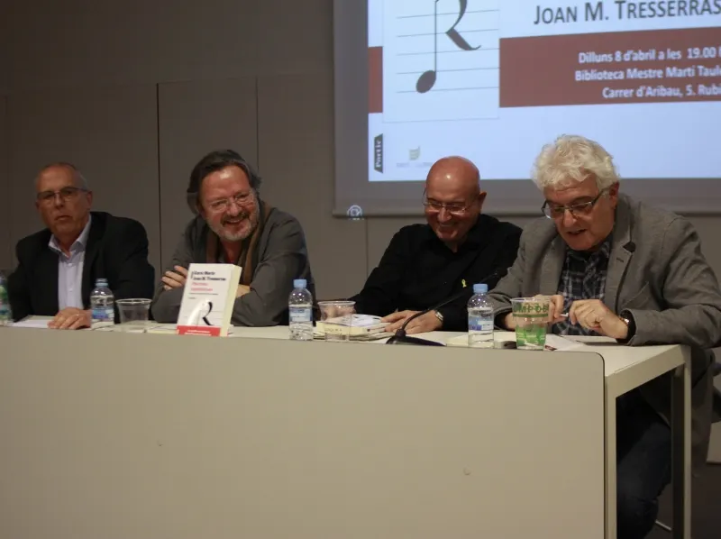 Els professors Tresserras i Marin, a l'auditori de la Biblioteca presentant el seu llibre. Foto: Ma