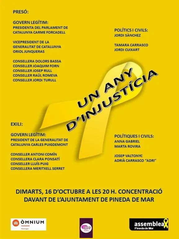 Concentracions de suport als 'Jordis' quan es compleix un any del seu empresonament preventiu