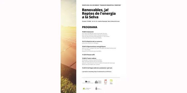 Santa Coloma de Farners acull una jornada de debat: "Renovables, ja! Reptes de l'energia a la Selva”