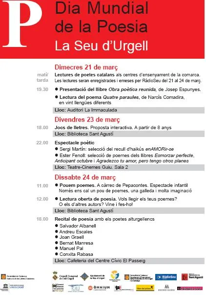 La Seu d'Urgell celebra el Dia Mundial de la Poesia
