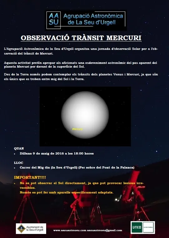 L'AASU organitza una observació del trànsit de Mercuri i unes jornades divulgatives