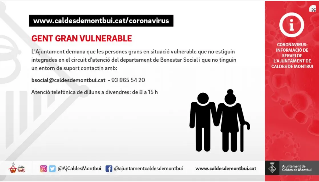 L'Ajuntament de Caldes ha compartir nous recordatoris davant de l'Estat de l'Alarma que viu la població per evitar la propagació del virus Covid-19