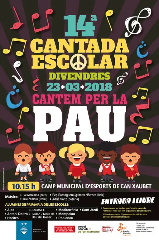 Arriba la 14ena Cantada Escolar a Pineda, aquest any dedicada a la pau