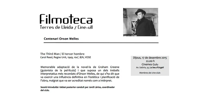 Cineclub La Seu tanca el cicle dedicat a Orson Welles amb 'El tercer hombre'