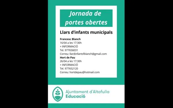 Les llars d'infants municipals d'Altafulla celebraran jornades de portes obertes aquest mes d'abril
