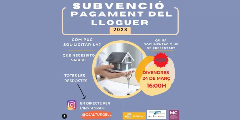 S'obre el període per optar a les subvencions per al pagament del lloguer o preu de cessió d’habitatge o habitació per a joves