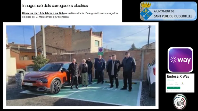 Inauguració dels carregadors elèctrics als pàrquings carrer Montseny i carrer Montserrat, a Sant Pere de Riudebitlles.