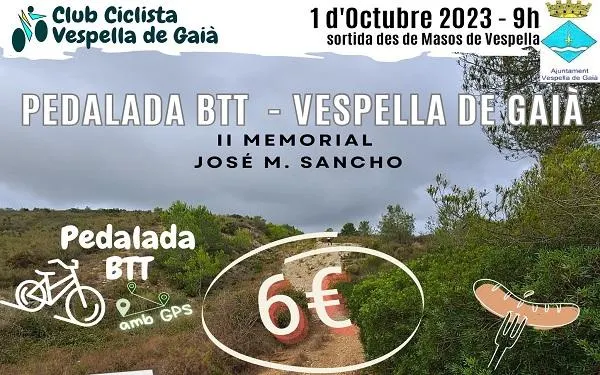 El Club Ciclista de Vespella de Gaià organitzarà la II Pedalada BTT – Memorial José Maria Sancho el diumenge 1 d’octubre