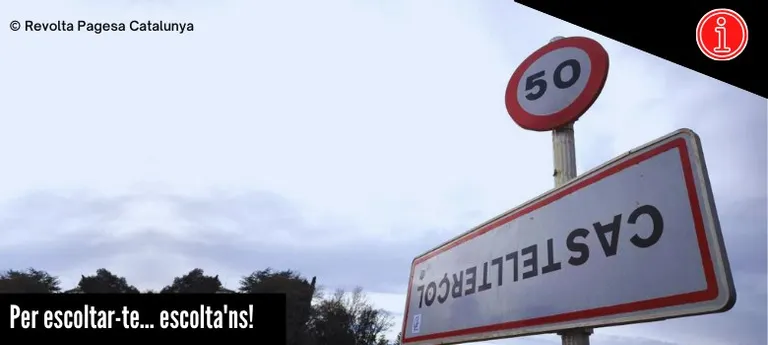 Apareix cap per avall el cartell de l’entrada de Castellterçol: la nova protesta de la pagesia catalana