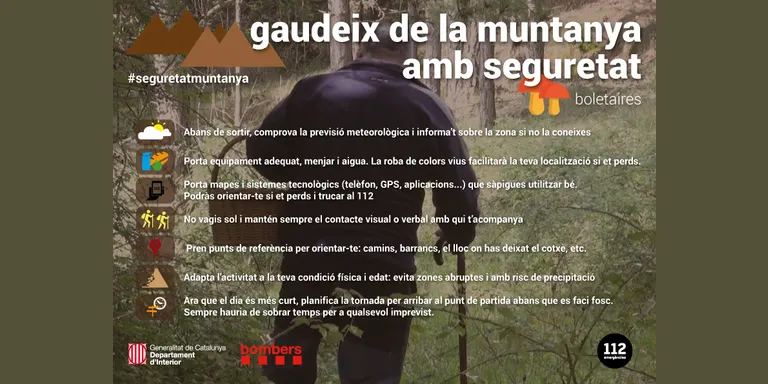 Els Bombers de la Generalitat recorden els consells de seguretat per a boletaires