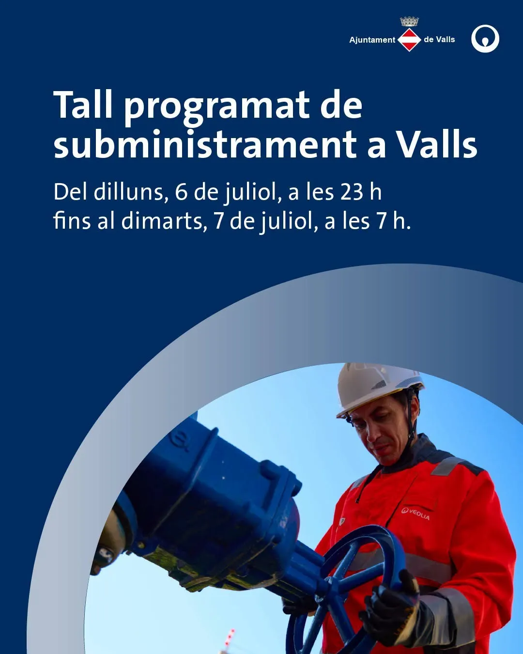 Valls interromprà aquesta nit unes hores el subministrament d’aigua per obres de millora a la xarxa