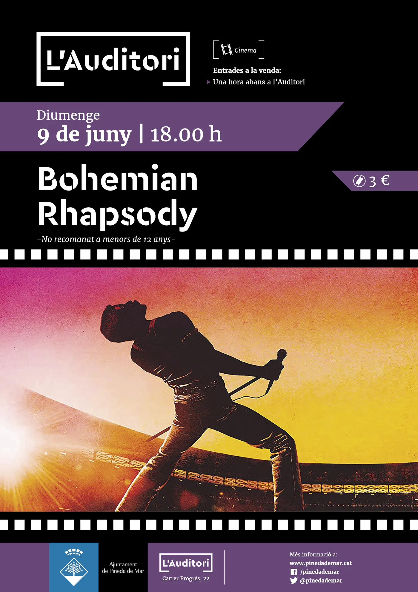 Projecció de la pel·lícula 'Bohemian Rhapsody' aquest diumenge a l'Auditori.