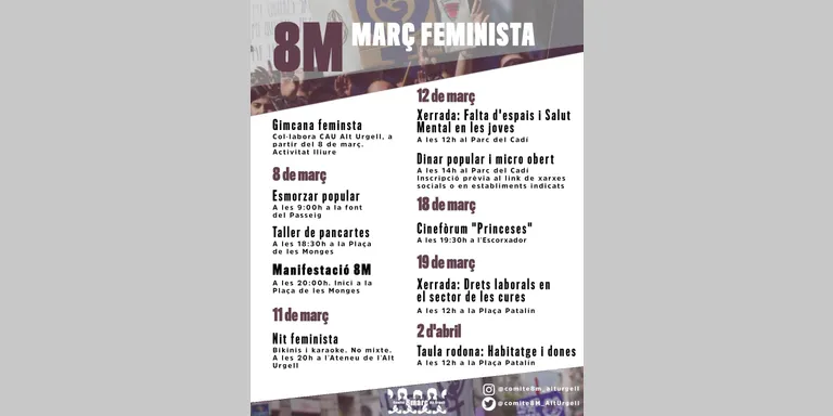El Comitè 8M Alt Urgell programa una desena d'activitats