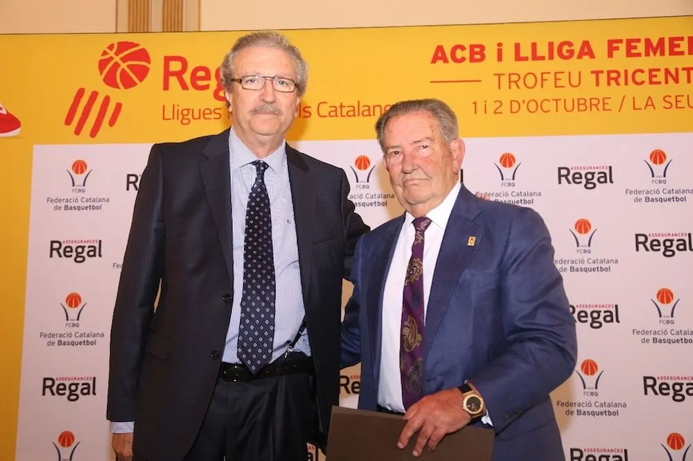 David Moner, amb Joan Fa, a la presentació de la Lliga Catalana 2014 de bàsquet (FCBQ)