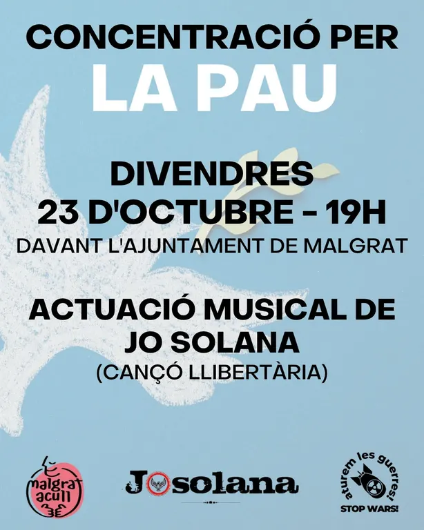 Concentració per la Pau, avui davant de l’Ajuntament