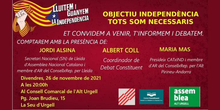 L'ANC, Debat Constituent i el Consell per la República organitzen una taula rodona a la Seu d'Urgell