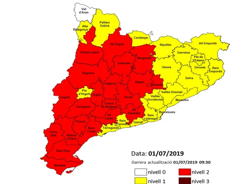El risc d’incendi a la comarca baixa a nivell 1