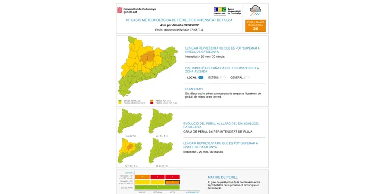 Avís per possibilitat de pluja intensa a l'Alt Pirineu i el Prepirineu