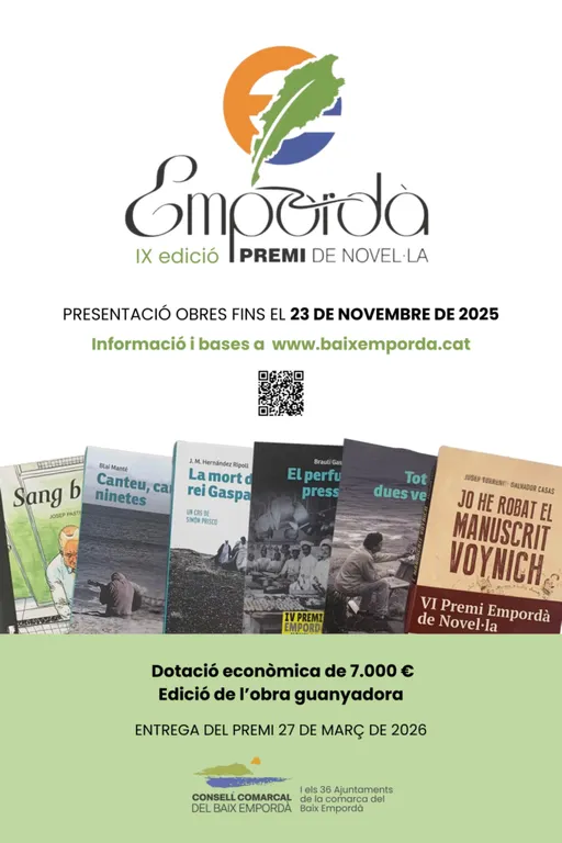 El Consell Comarcal del Baix Empordà obre la convocatòria del 9è Premi Empordà de Novel·la