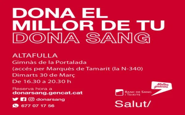 Una nova campanya de donació de sang aterra a Altafulla aquest dimarts