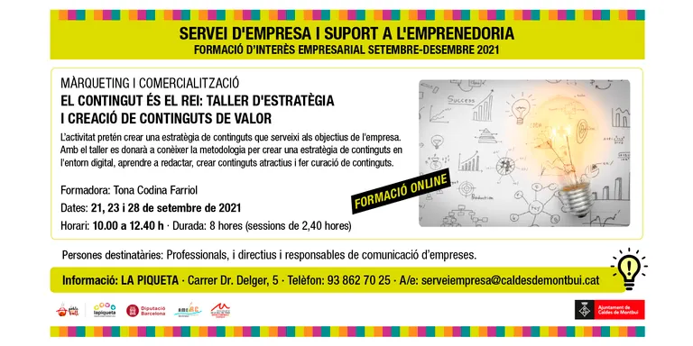 El Servei d’Empresa i Suport a l’Emprenedoria de Caldes organitza una formació sobre estratègia i creació de continguts de valor al món digital