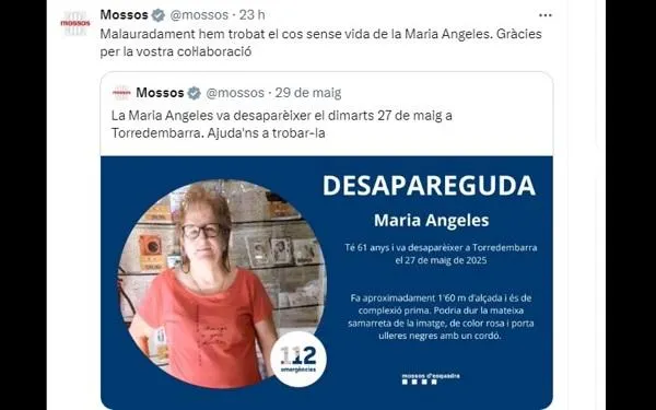 Troben el cos sense vida d’una veïna de Torredembarra desapareguda la setmana passada