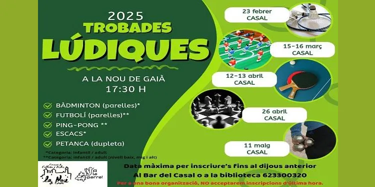 Trobades lúdiques a la Nou de Gaià durant els mesos de febrer i maig