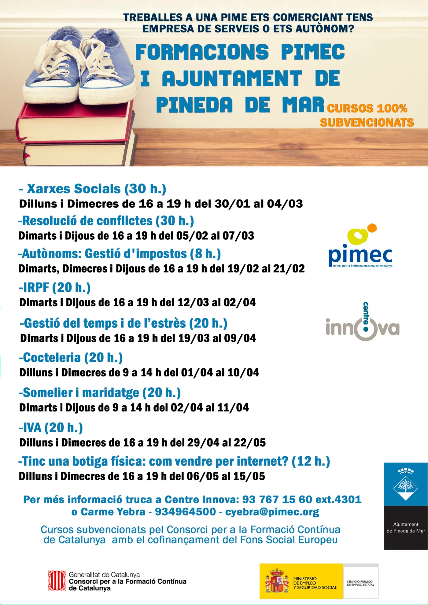El Centre Innova impartirà cursos gratuïts per a comerciants, empresaris i autònoms
