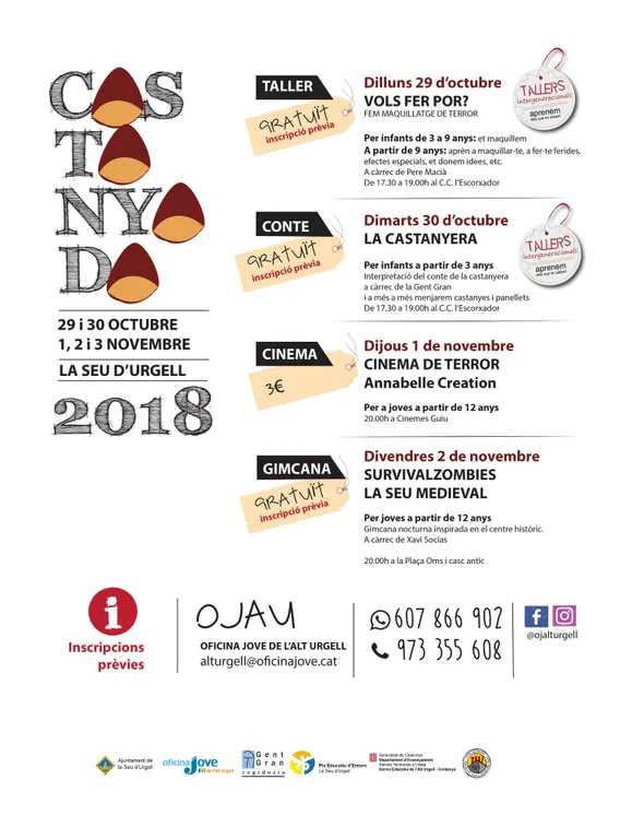 Festa de la Castanyada a la Seu amb un taller de maquillatge, un conte, cinema i una gimcana nocturna amb zombies
