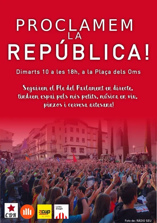 Convocada una trobada a la plaça dels Oms de la Seu per seguir el ple del Parlament