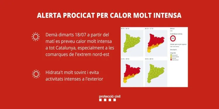 Protecció Civil activa l'alerta del PROCICAT per calor molt intensa i generalitzada aquest dimarts