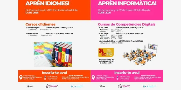 Es mantenen obertes les inscripcions a l’Escola d’Adults d’Altafulla
