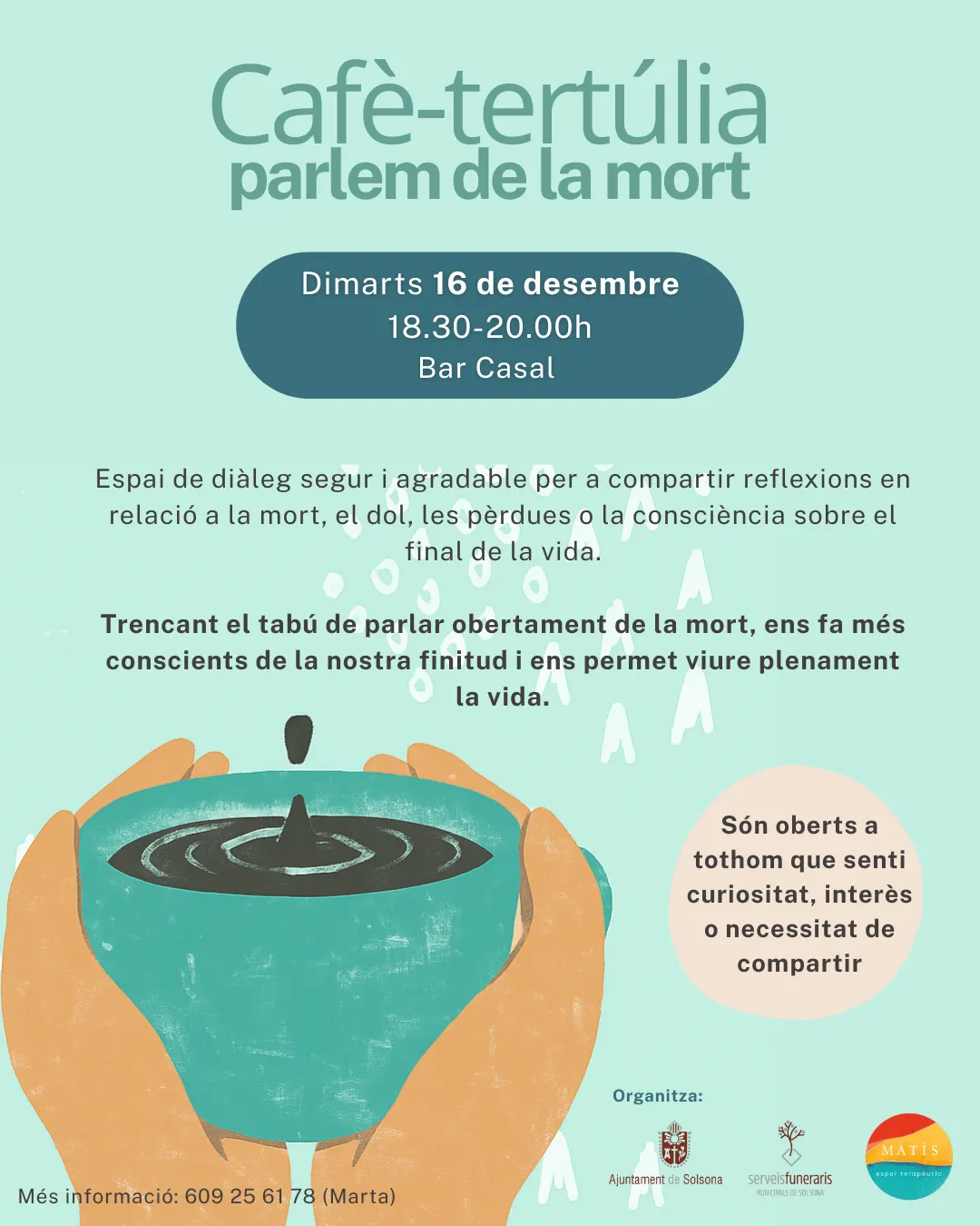 El Servei d'Acompanyament al Dol de Solsona programa un segon cafè-tertúlia per parlar de la mort
