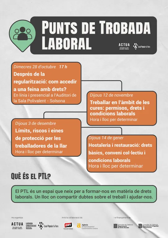 La regulació, el treball de la llar i les cures i l’hostaleria centren el segon cicle de Punts de Trobada Laboral