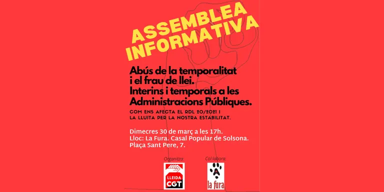 La Fura organitza una xerrada informativa sobre la problemàtica d'interins i temporals a les administracions públiques