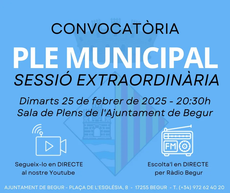 25 de febrer: Ple municipal extraordinari de l’Ajuntament de Begur
