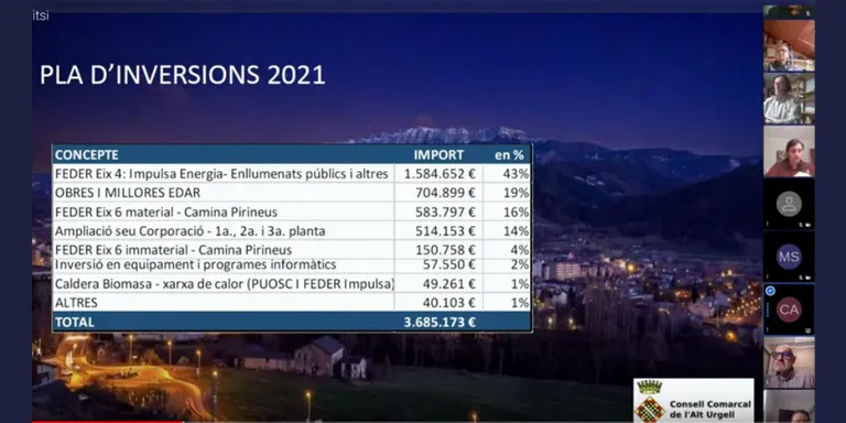 El Consell Comarcal de l'Alt Urgell aprova el pressupost 2021, que creix fins als 10,4 milions d'euros