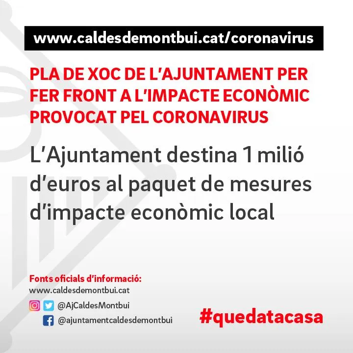 l'Ajuntament de Caldes està estudiant noves formes per a l'activació del pla de mesures urgents per pal·liar l'afectació econòmica local de la crisi sanitària