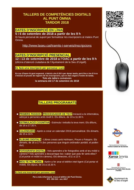 El Punt Òmnia de la Seu inicia el nou curs amb 6 tallers de competències digitals
