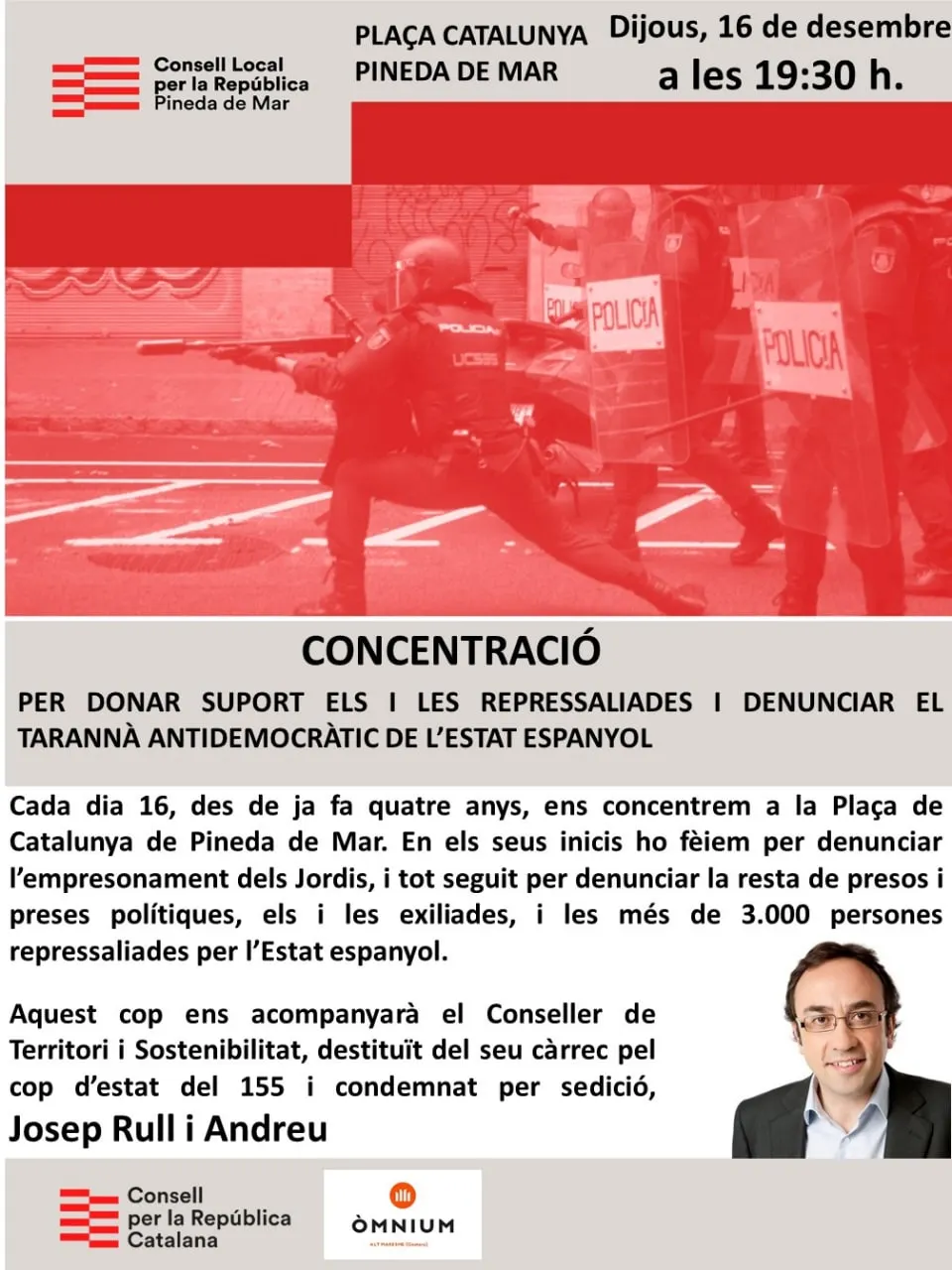 L'exconseller Josep Rull serà a Pineda aquest dijous en un acte «per donar suport a les persones represaliades»