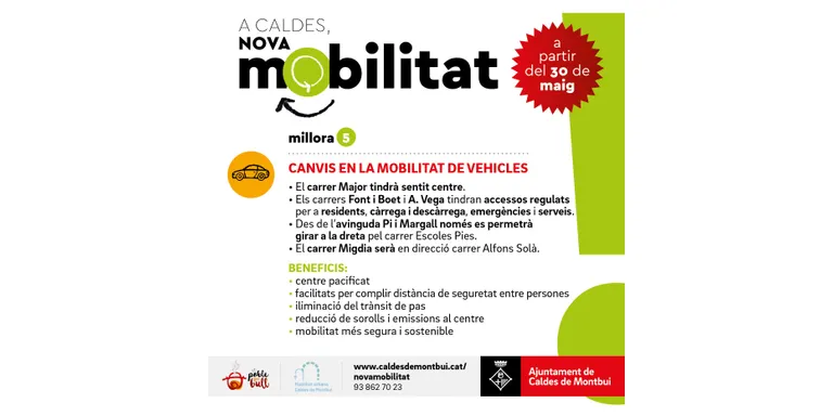 El nou Pla de Mobilitat redueix el trànsit al centre de Caldes