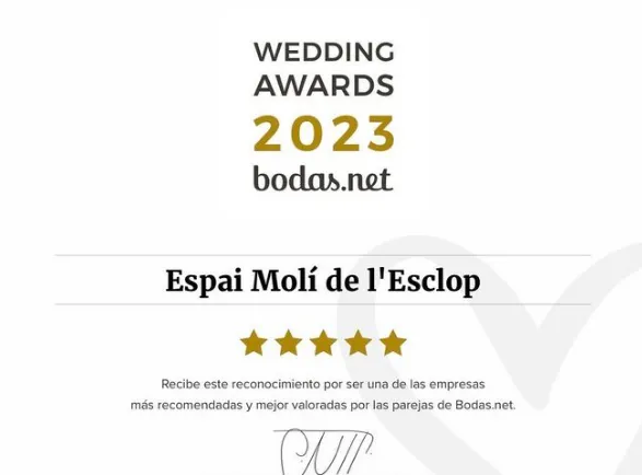 L’espai de casaments del Molí de l’Esclop, premiat als Wedding Awards